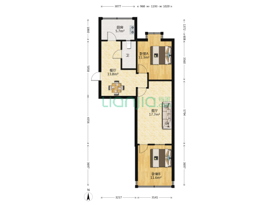 煤炭小区 2室2厅1卫 73平方