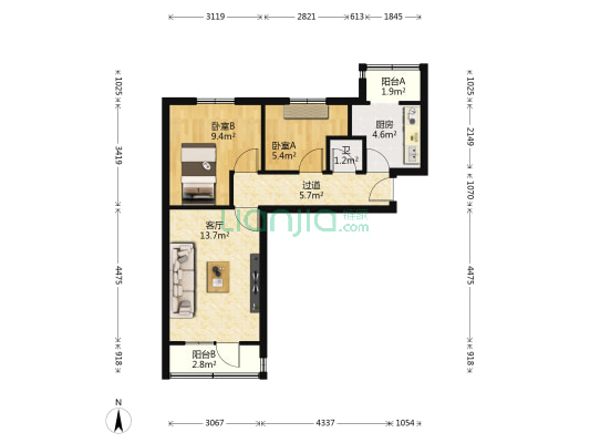 国资物业西关小区 2室1厅1卫 53平方