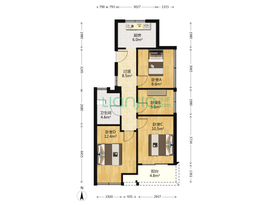 香兰名院 4室0厅1卫 85平方
