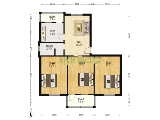 梨花巷13号 3室1厅1卫 92平方