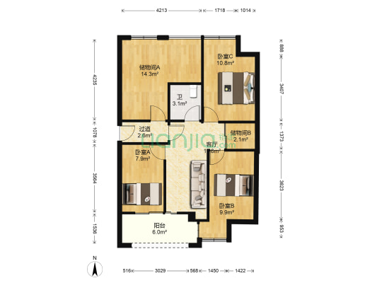荣安琴湾 3室1厅1卫 88平方