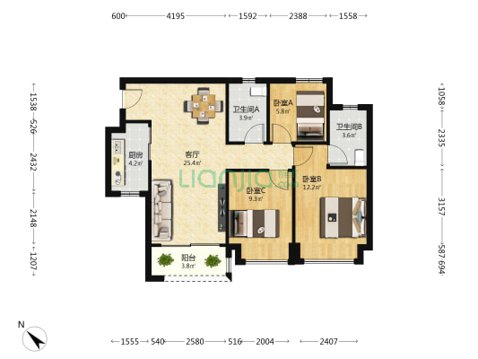 合景誉山国际四区天誉 3室1厅2卫 87平方