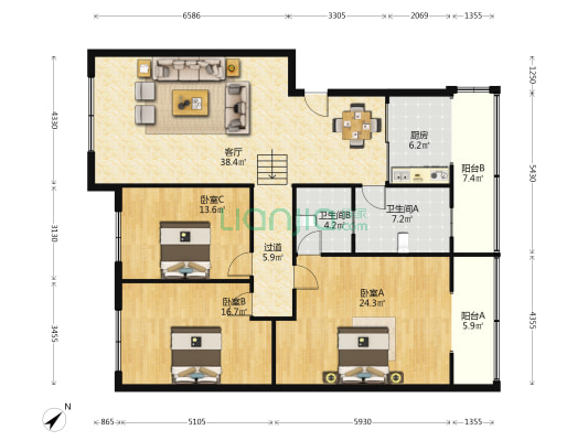 长江路西三段77号 3室1厅2卫 155平方