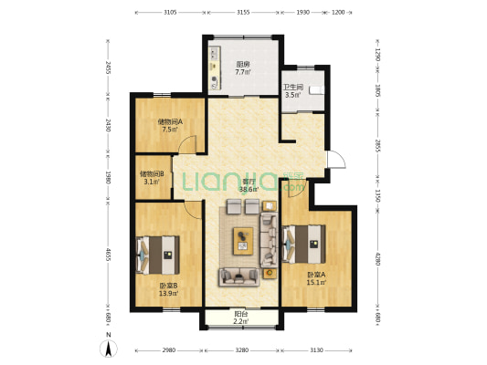 鑫园小区 2室1厅1卫 129平方