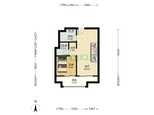 时代云港 1室1厅1卫 61平方