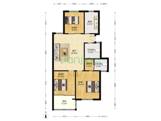 御跸苑 3室1厅2卫 107平方