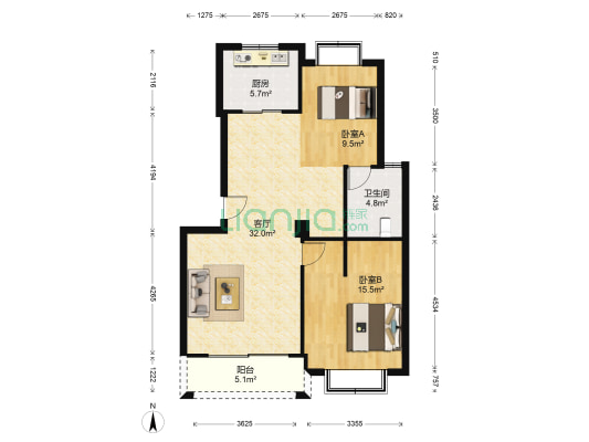 金鑫家园 2室1厅1卫 90平方