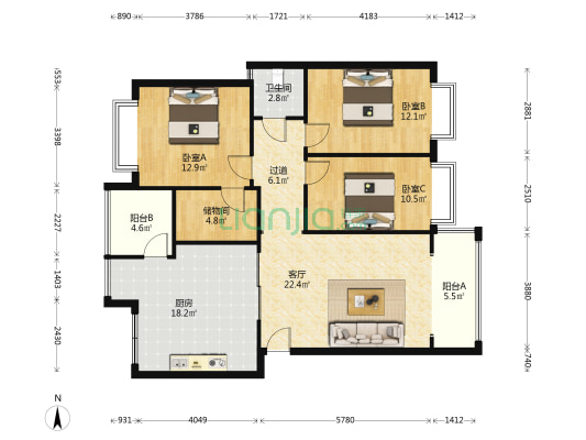 景园小区 3室1厅1卫 110平方