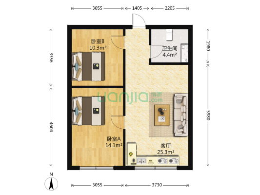 嘉苑郦景 2室1厅1卫 76平方