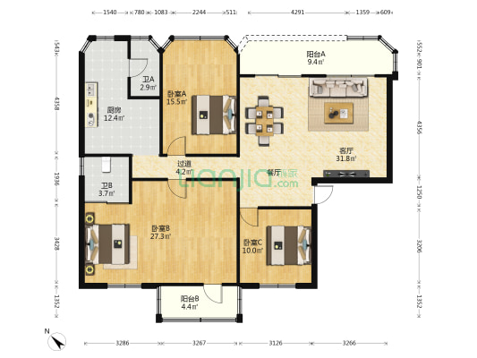 康宁路住宅 3室1厅2卫 121平方
