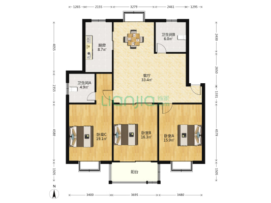 汇宏新村 3室1厅2卫 131平方