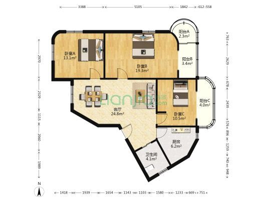 新平金叶公寓 3室1厅1卫 130平方