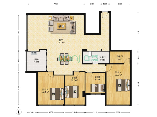 高爾夫花園 4室1厅1卫 190平方