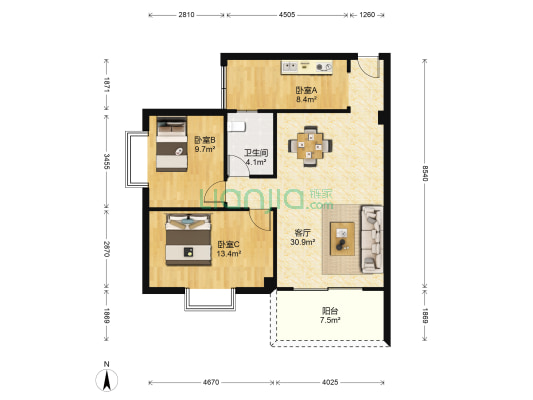 松涛北苑 3室1厅1卫 92平方