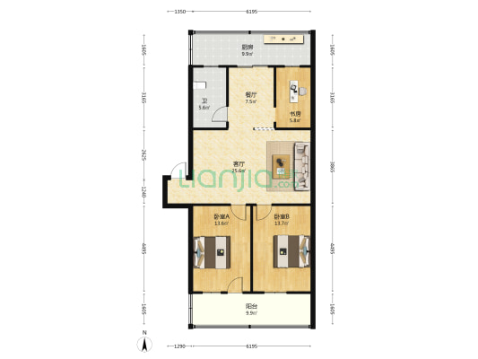 环艺小区 3室2厅1卫 102平方