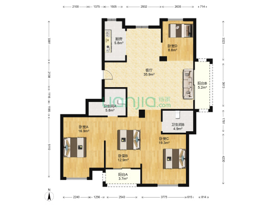 恒泰嘉景园 4室1厅2卫 156平方