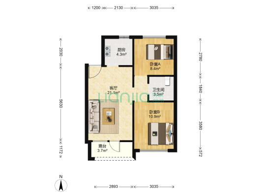 荣盛锦绣天地（荣盛锦绣学府） 2室1厅1卫 77平方