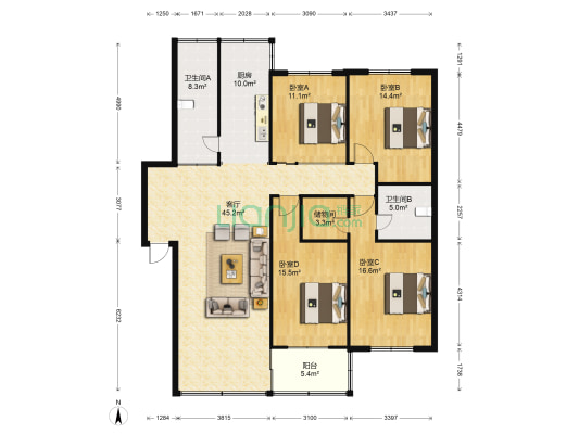桃园路18号 4室1厅2卫 152平方