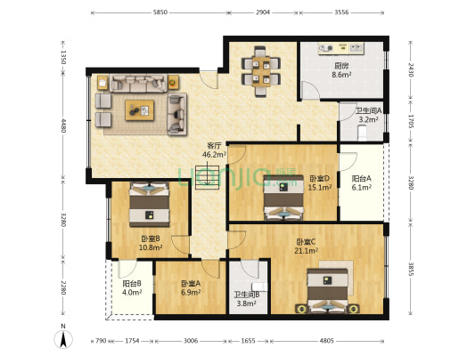 吉祥苑 4室1厅2卫 125平方
