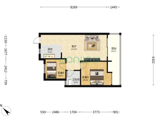 彰泰春江海岸 2室1厅1卫 70平方
