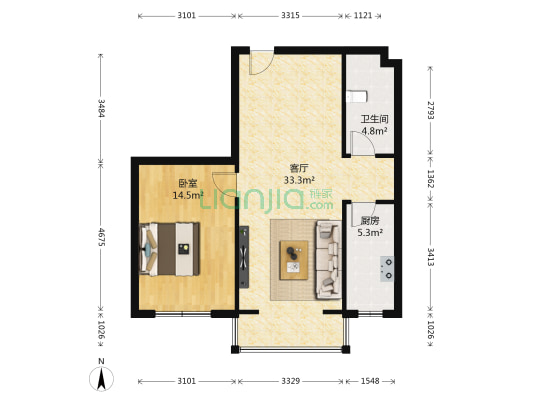 中华景苑 1室1厅1卫 79平方