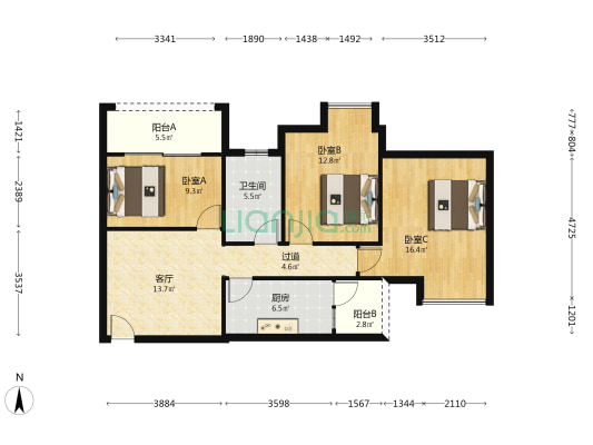 新怡华庭东区 3室1厅1卫 97平方