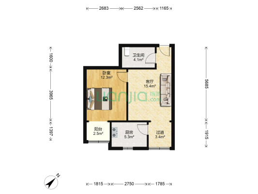 宜清花园 1室1厅1卫 57平方
