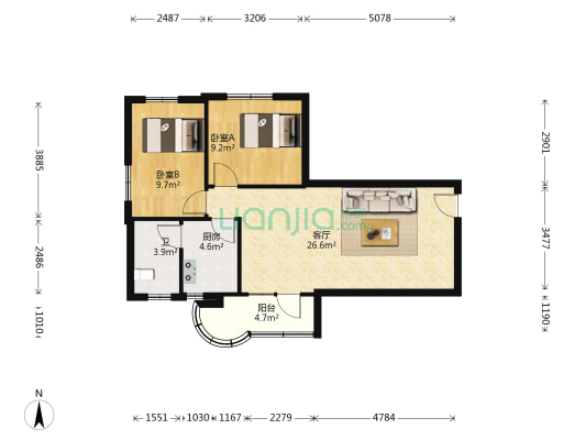 南晖苑 2室1厅1卫 72平方