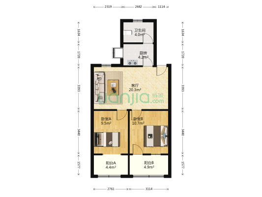 友阿宿舍 2室1厅1卫 69平方