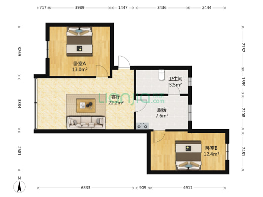 制冰厂宿舍 2室1厅1卫 76平方