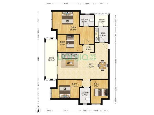 洺悦城龙洲湾 4室1厅2卫 138平方