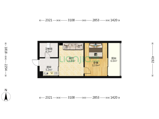 纽约之星 1室1厅1卫 52平方