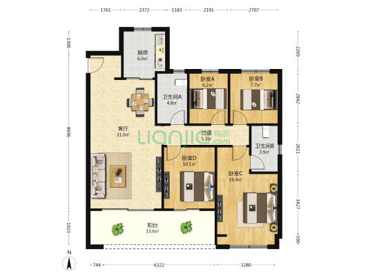 华润幸福里 4室1厅2卫 130平方