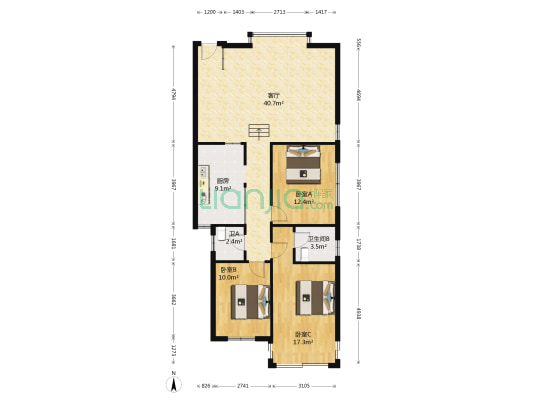 七彩海伦堡 3室1厅2卫 116平方