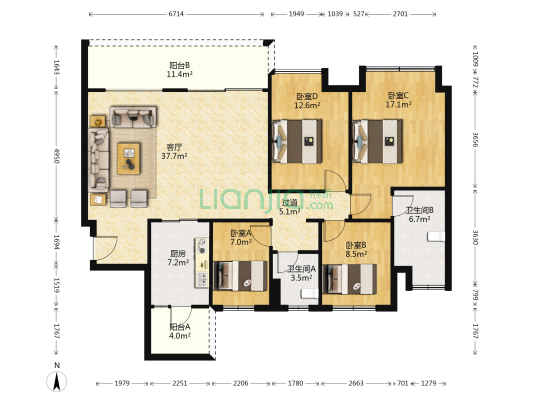 雅居乐富春山居璟和里 4室1厅2卫 140平方
