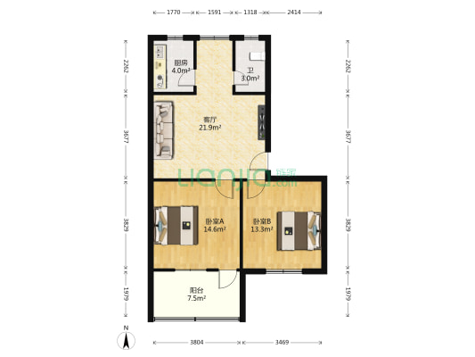 荷晏住宅小区 2室1厅1卫 72平方