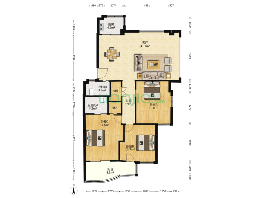 西景佳园 3室1厅2卫 131平方
