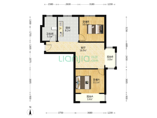南北通透 房本满二 好楼层 简单装修-户型图