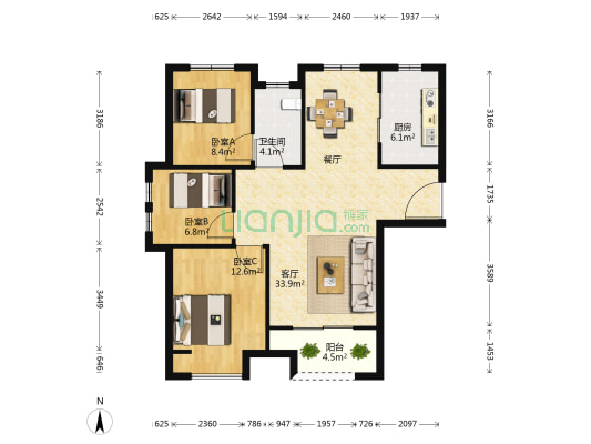丰乐奥体公馆 3室1厅1卫 112平方