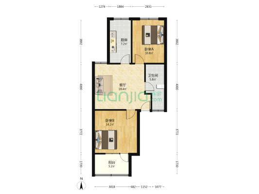 新曹路二帆布厂楼 2室1厅1卫 75平方