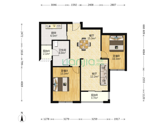 城南春天 2室2厅1卫 89平方