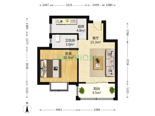 美里新居 1室1厅1卫 53平方