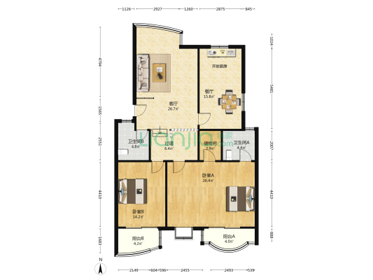 恒春城市花园 2室2厅2卫 133平方