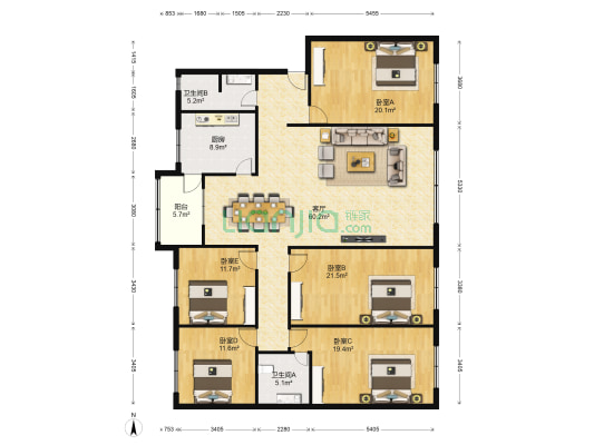 建设路三段153号 5室1厅2卫 203平方