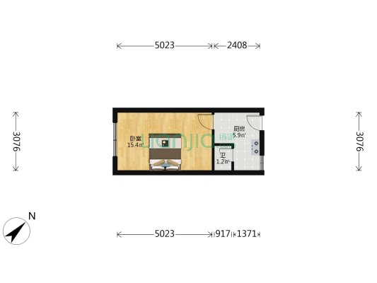 天官府 1室0厅1卫 29平方