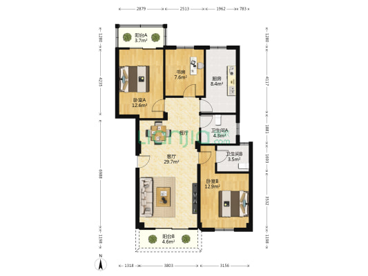 前埔北区一里 3室1厅2卫 108平方