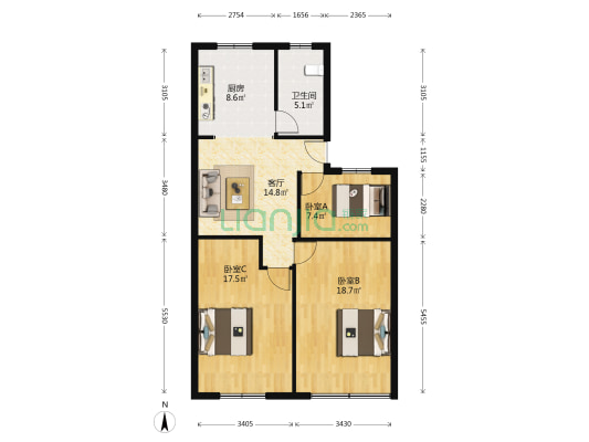 人民中路6号 3室1厅1卫 92平方