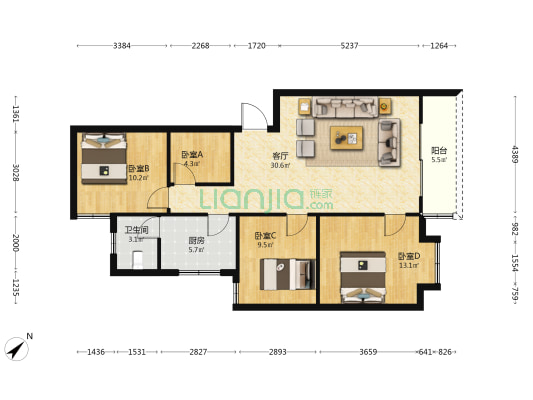 诚信苑A区 4室1厅1卫 110平方
