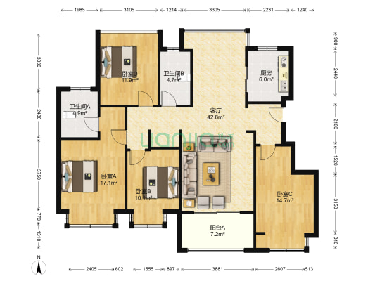 新里铂克花园 4室1厅2卫 134平方
