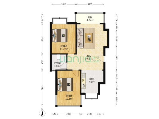 高尔夫观邸 2室1厅1卫 86平方